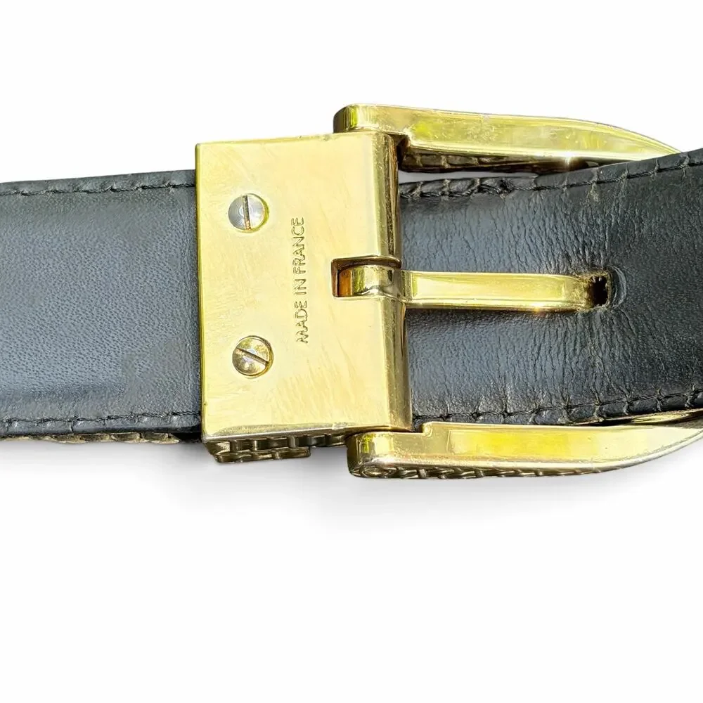 Louis Vuitton Epi Leather Belt Black Gold Buckle Made in France